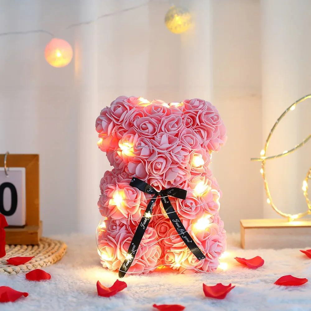 Urso de Rosas Eternas com Luz 25cm namorados