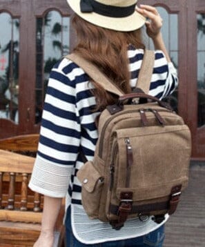 Mochila pequena de viagem vintage para mulheres em tecido retrô