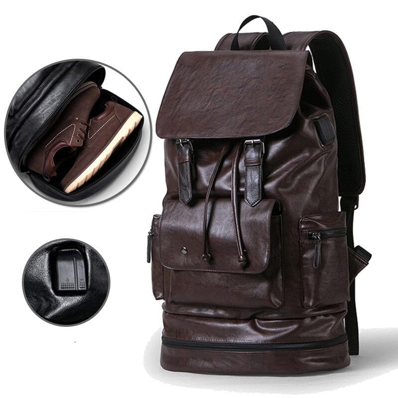 Mochila vintage masculina com compartimento para sapatos e USB