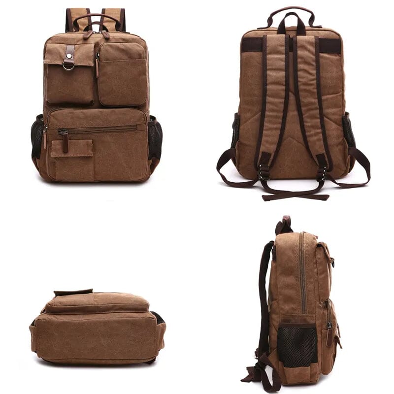 Mochila vintage de lona com vários bolsos