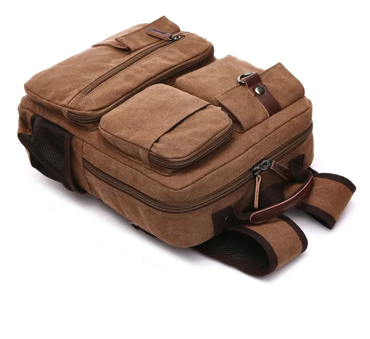 Mochila vintage de lona com vários bolsos