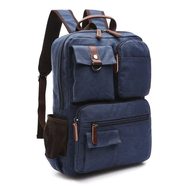 Mochila vintage de lona com vários bolsos