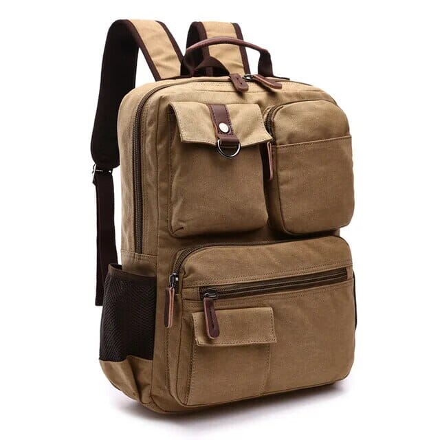 Mochila vintage de lona com vários bolsos