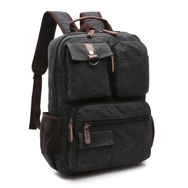 Mochila vintage de lona com vários bolsos