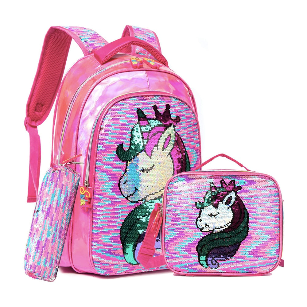 Mochila Escolar Unicórnio Fofo Estojo e Lancheira