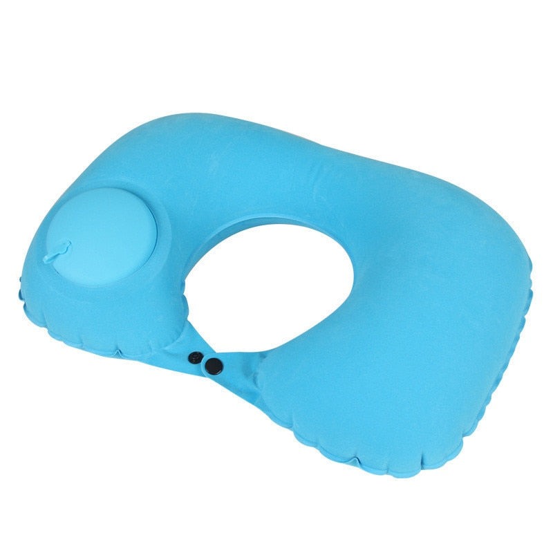 almofada viagem insuflavel azul celeste