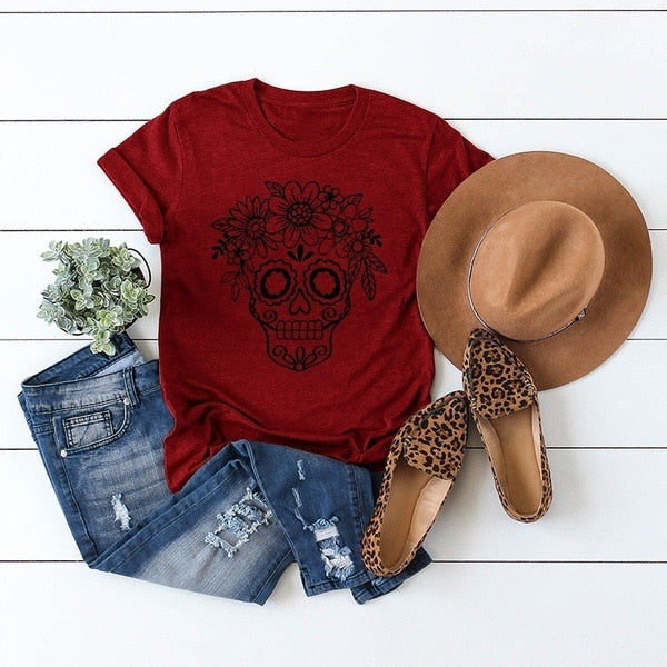 t shirt caveira mexicana feminina