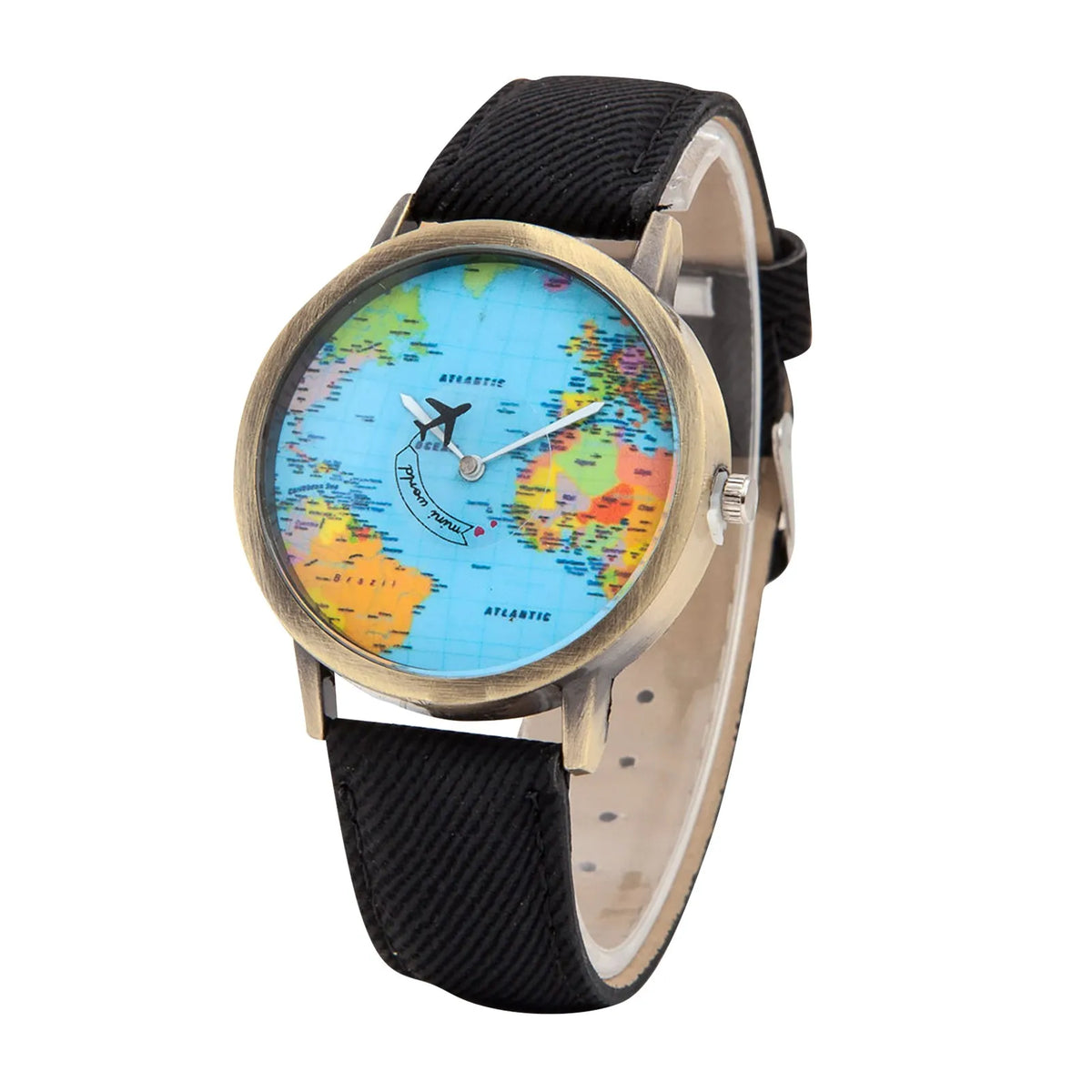Relógio Mapa Mundo com Avião Preto