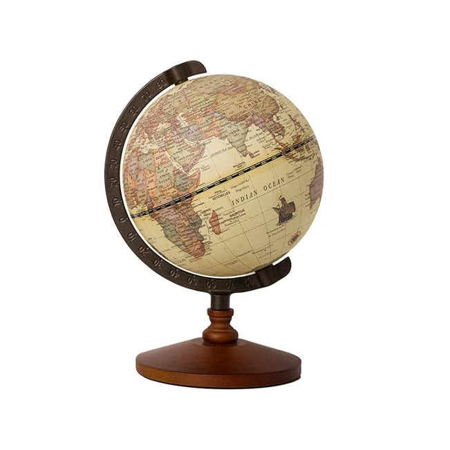 Globo Terrestre Vintage com Base em Madeira 22 cm