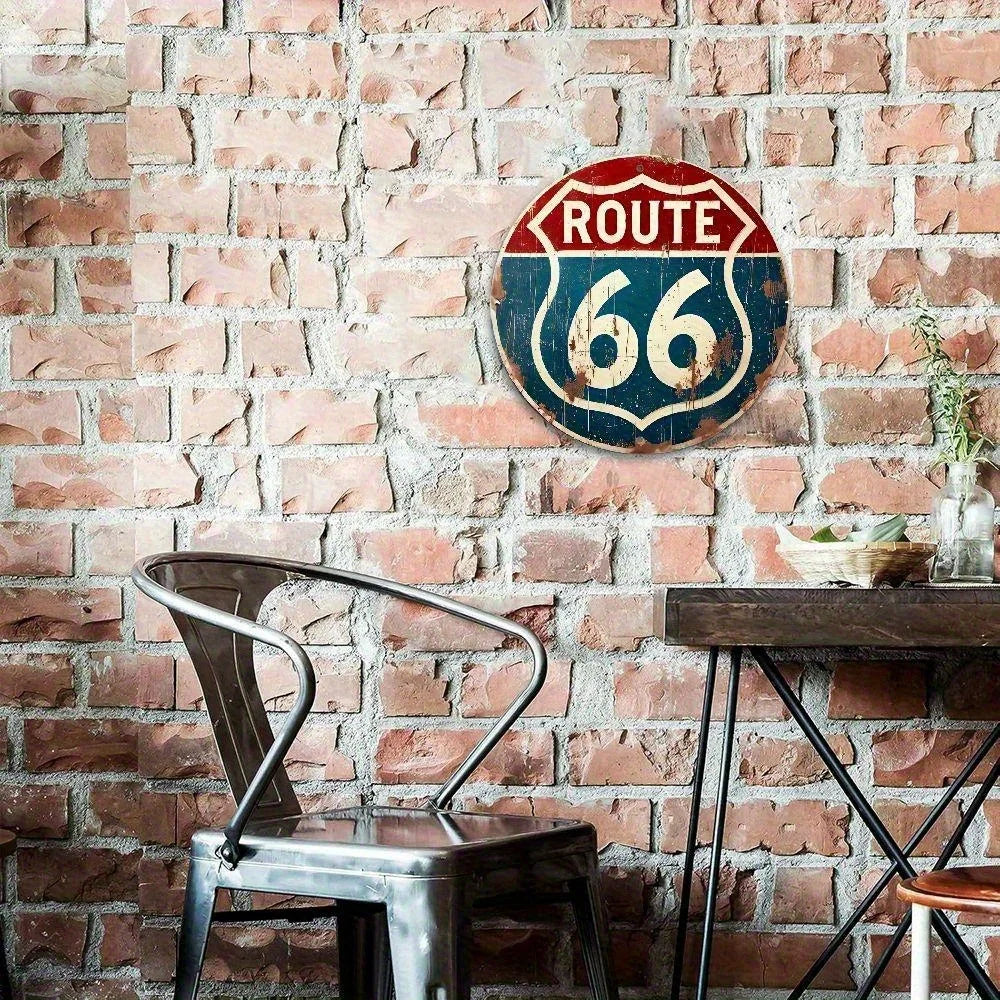 Placa Route 66 Redonda Vintage