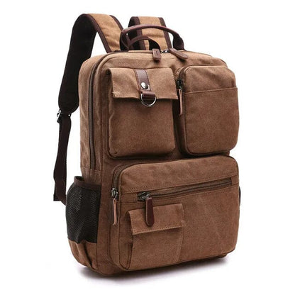 Mochila vintage de lona com vários bolsos