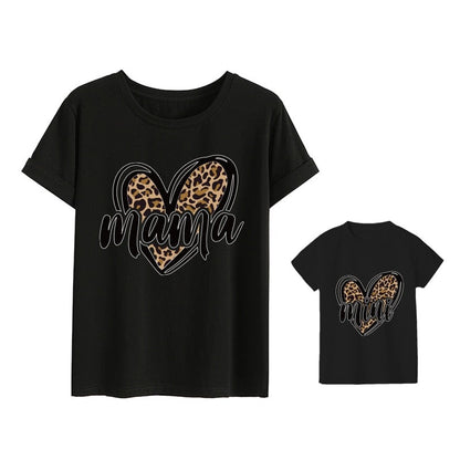 T Shirt para Mãe e Filha Leopardo preto