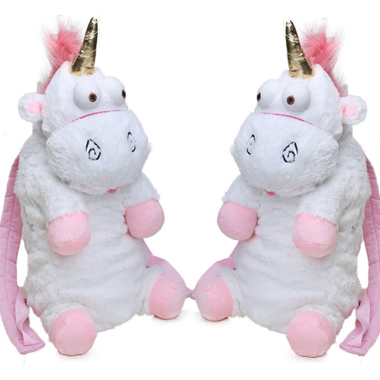 Mochila Unicórnio Peluche Branco e Rosa