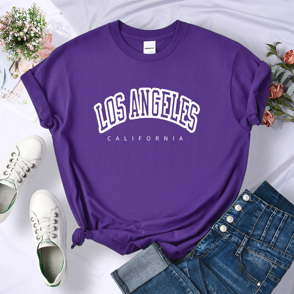 t shirt feminina los angeles california roxo