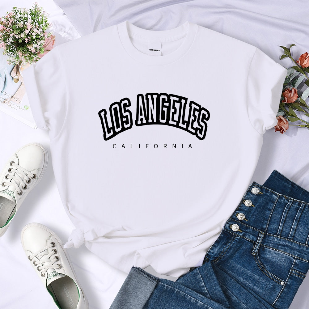 t shirt feminina los angeles california branca